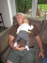 Grandpa and Greta sleeping on the couch